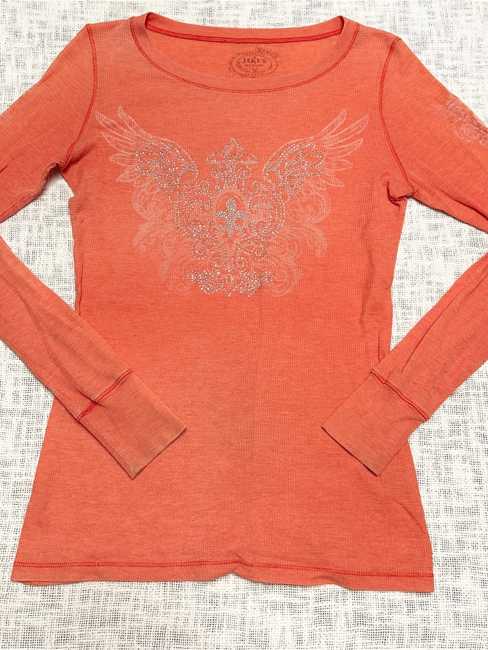 Vintage Y2K Jake's Rhinstone Angel Wing Thermal πͺ½Size Medium